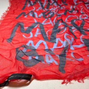 Marc by Marc Jacobs Red Modal Raw-Edge Logo Scarf Stole  72”L x 25”W